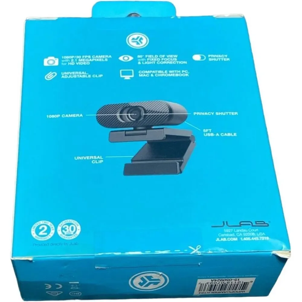 JLab GO POP USB Webcam 1080p HD Video Camera Black Brand New Sealed Ship USA